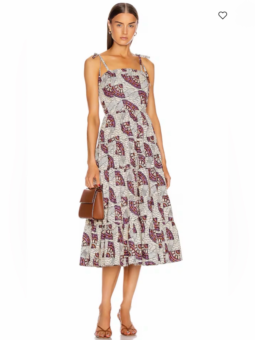 Ulla Johnson Ellyn Dress Size 8 Cream Purple Abstract Print Cotton Tiered Midi